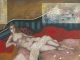 une peinture représentant une femme nue allongée sur un lit