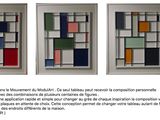 three different pictures of different colored squares on a white wall