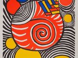 a painting of a red, yellow, and blue abstract design