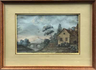 ECOLE du XIXème s. - Auberge, puit et pont Gouache et aquare…