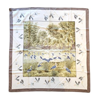 a picture of a square scarf with birds on it