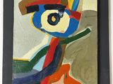 painting of a painting of a man with a hat on a white wall