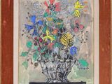 une image d'une peinture de fleurs dans un vase sur une table