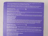 the back of a purple box with a white label on it
