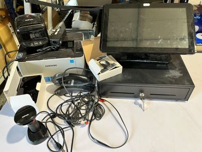 a lot of electronics that are on a table