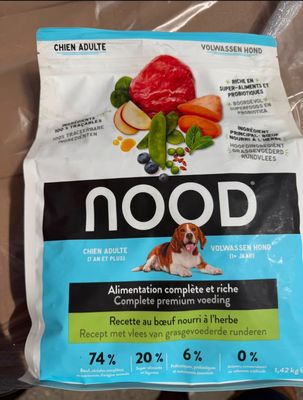 a bag of nood dog food on a table