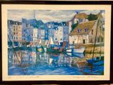 une image d'une peinture de bateaux dans un port