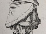 an old drawing of a man with a hat and a cane