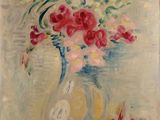 une peinture de fleurs dans un vase sur une table