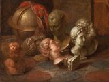 an image of a painting of busts and other objects on a table