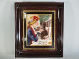 painting of a woman with a cat on a wall