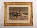 an old picture of a group of men riding horses in a field