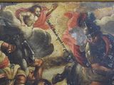 a painting of a man on a horse being attacked by a man on a horse