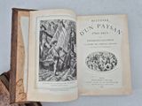 an open book with a picture of a man holding a sword
