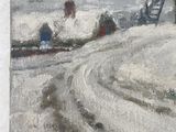 a painting of a lighthouse on a snowy day