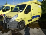 two yellow vans parked next to each other on the side of the road