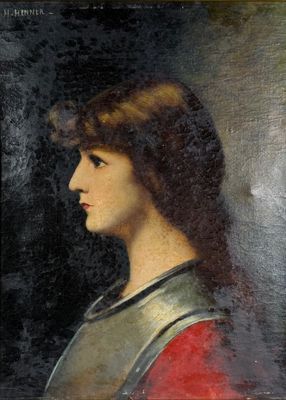 portrait d'une dame en robe rouge et argentée