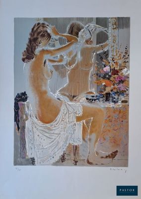 un tableau représentant une femme assise devant un miroir
