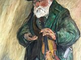 painting of an old man with a violin in his hands