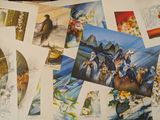 de nombreuses images d'oiseaux et de fleurs sur la table