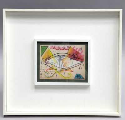 un tableau dans un cadre blanc accroché au mur, sur lequel figure l'image d'un oiseau