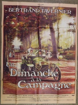 an old movie poster of a man driving a car in the woods