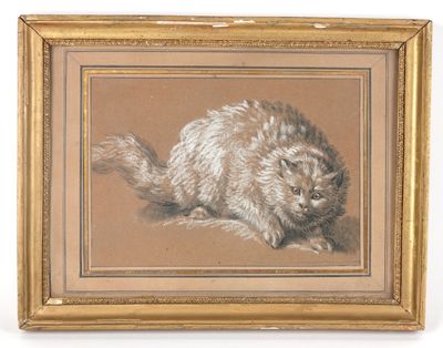tableau représentant un chat dans un cadre doré sur fond blanc