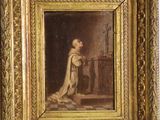a painting of a man in a robe standing in front of a mirror
