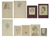 several drawings of people are shown in a row on a white surface