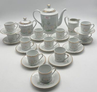 many cups and saucers arranged in a circle on the table