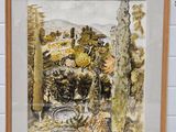 aquarelle encadrée représentant un paysage avec des arbres et un zèbre