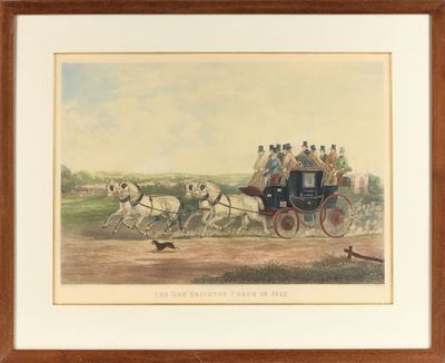 une image représentant un tableau d'une calèche tirée par des chevaux, avec des personnes à bord