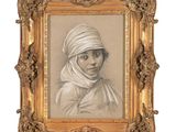 a painting of a woman with a turban in a gold frame