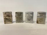 trois vieux briquets sont posés côte à côte sur une surface blanche