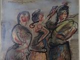 peinture représentant un groupe de personnes debout les unes à côté des autres sur un mur