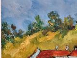 a painting of a painting of a village in the country
