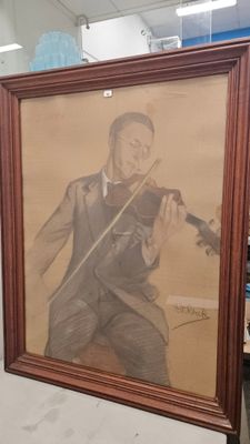un dessin représentant un homme jouant du violon dans une pièce