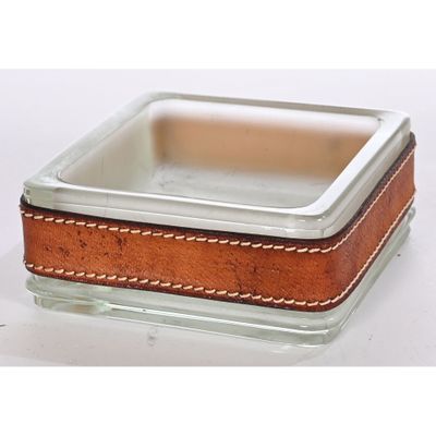 ADNET Jacques. COUPE VIDE-POCHES en verre givré et cuir. - Photo 1