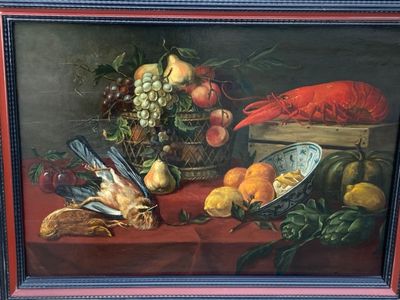 École flamande. Nature morte à la panière de fruits et au ho…