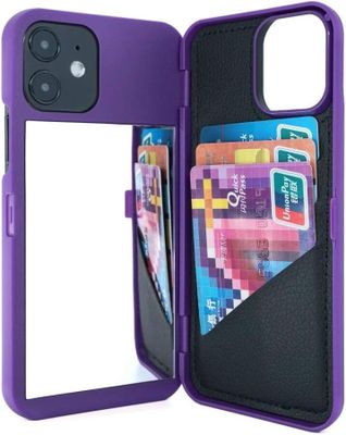 a close up of a purple case with credit cards in it