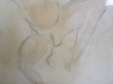 un dessin représentant une femme nue allongée sur un drap blanc
