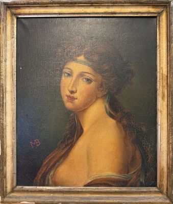 a painting of a woman with long hair in a gold frame