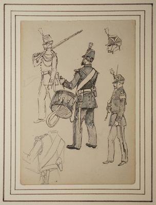 DETAILLE Édouard, entourage de, Tambour et soldats en parade…