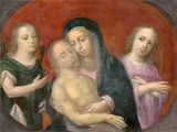 an image of a painting of a group of people holding a baby