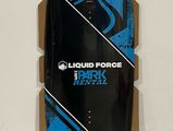 a blue skateboard with a black and white design on it