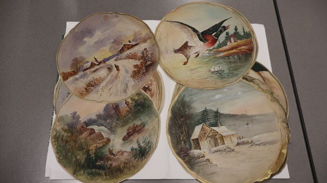Aquarelles projet de décoration de plats en porcelaine (Feuillade...