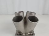 a pair of stainless steel pipe holders on a white surface