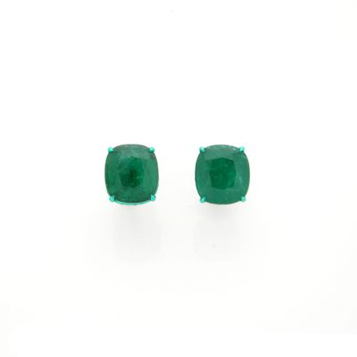 Paire D'Importantes Puces D'Oreilles en Or Gris et Vert Rhodié