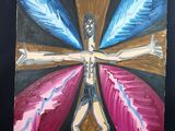 un tableau représentant un homme ailé sur fond noir