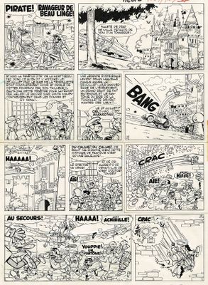une bande dessinée en noir et blanc sur laquelle figurent plusieurs bandes dessinées